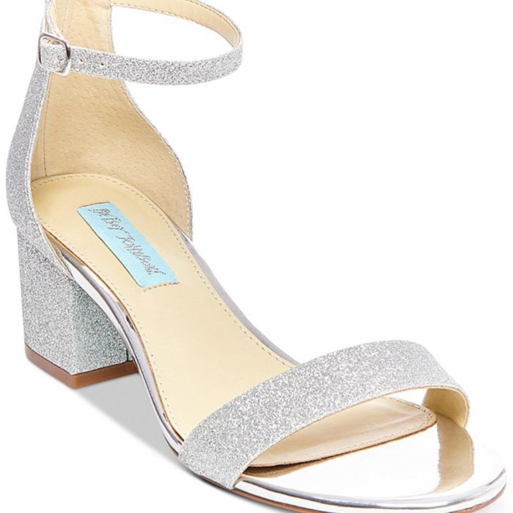 Worn once! Betsey Johnson silver glitter heels - minor wear on the blue bottoms!